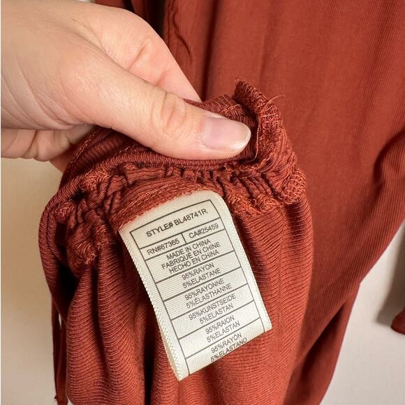 NWT BB Dakota by Steve Madden Burnt Orange Ruched Ribbed Mini Dress Size Medium - Picture 8 of 9